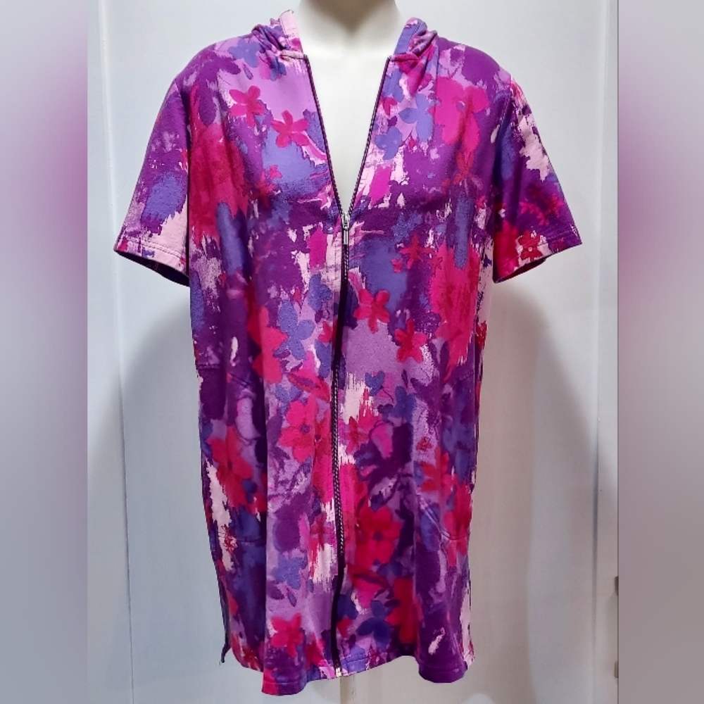 D&Co Beach Coverup Hoodie Full Zipper Purple and Red